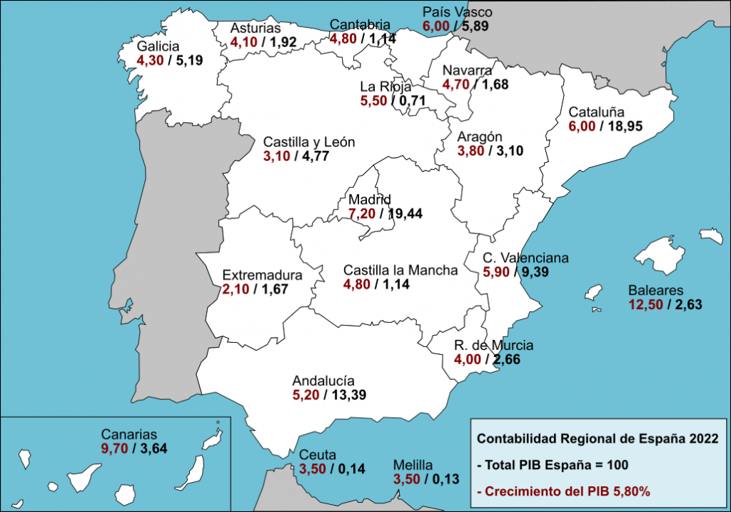 MAPA de la aportación al total nacional del PIB y su crecimiento por ...